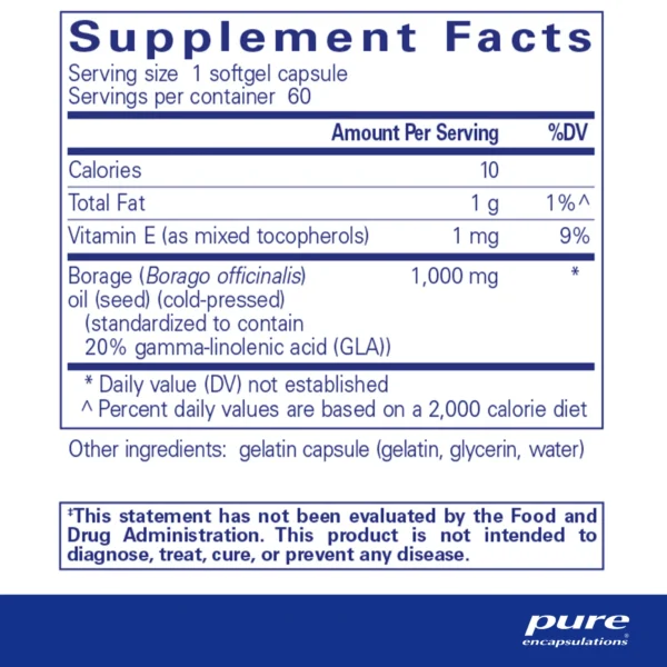 Borage Oil - Pure Encapsulations (60 caps) - Image 2