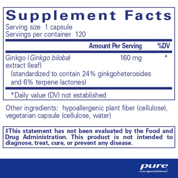 Ginkgo 50 - Pure Encapsulations (120 caps) - Image 2